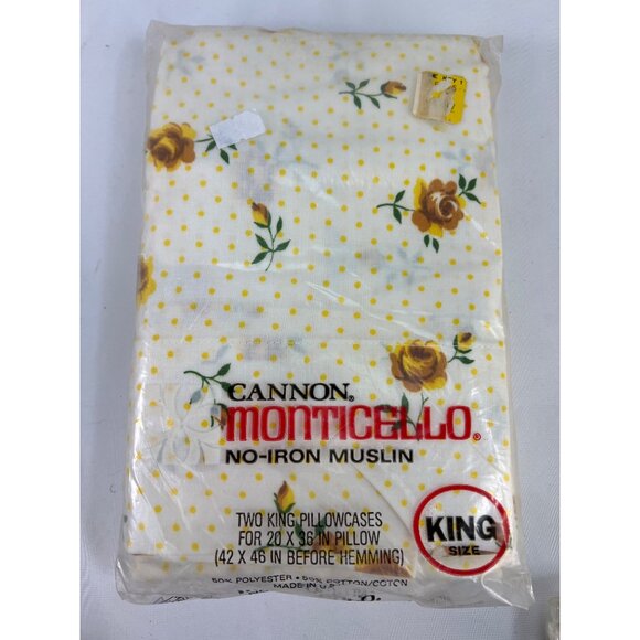 VTG Cannon Monticello Yellow Rose No-Iron Muslin King Size Floral Pillowcases - Picture 1 of 3